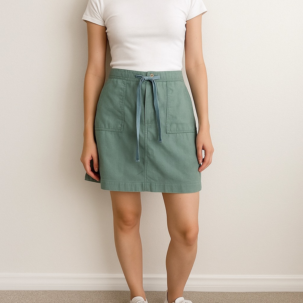 Vintage-Inspired Linen Cotton Skirt Olive Green Utility‎ Pockets Y2K Minimal 10